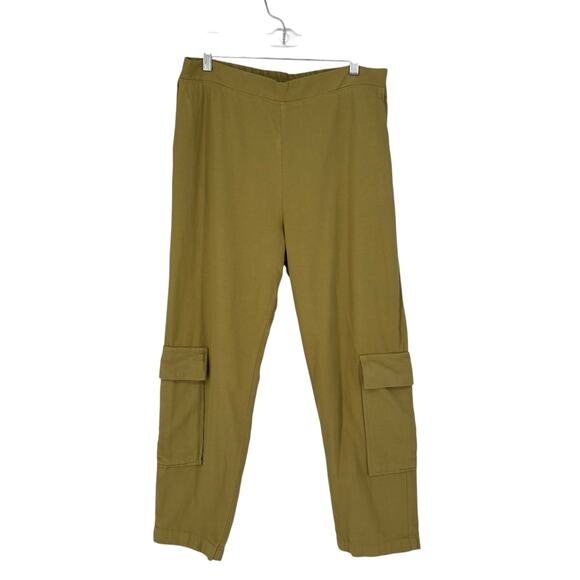 Monrow Chartruese Cotton Tencel Pull On Cargo Pants XL Anthropologie Utility - Picture 1 of 9